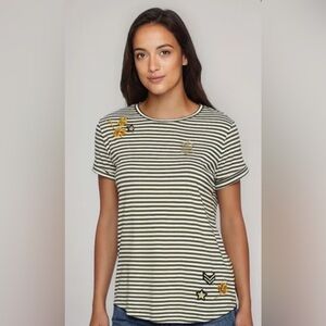 Ralph Lauren Black and White Striped T-Shirt with Yellow Embroidery size medium